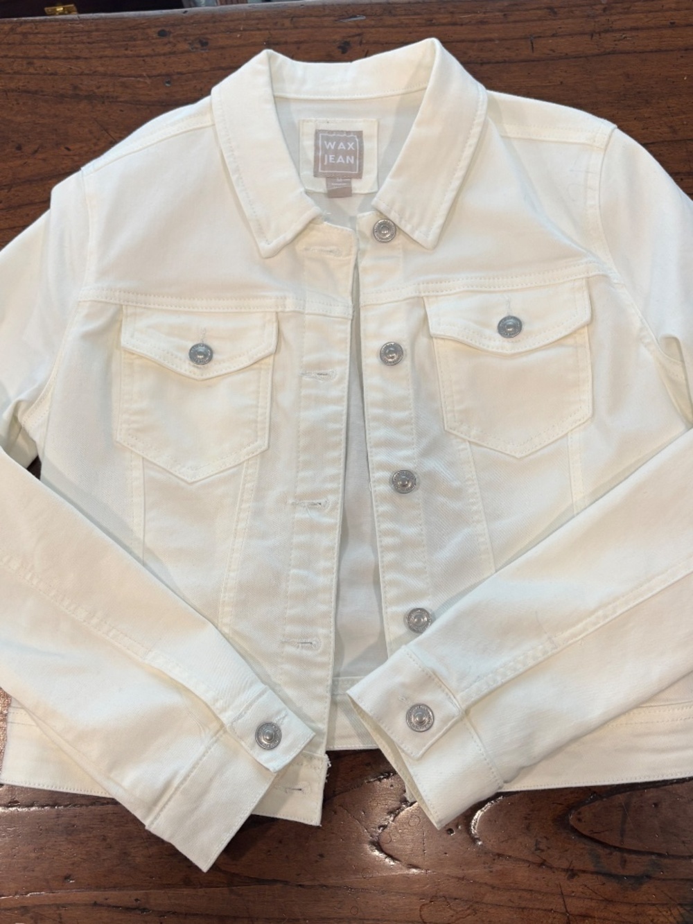 Wax Jean White Stretch Denim Jacket Trucker Size M